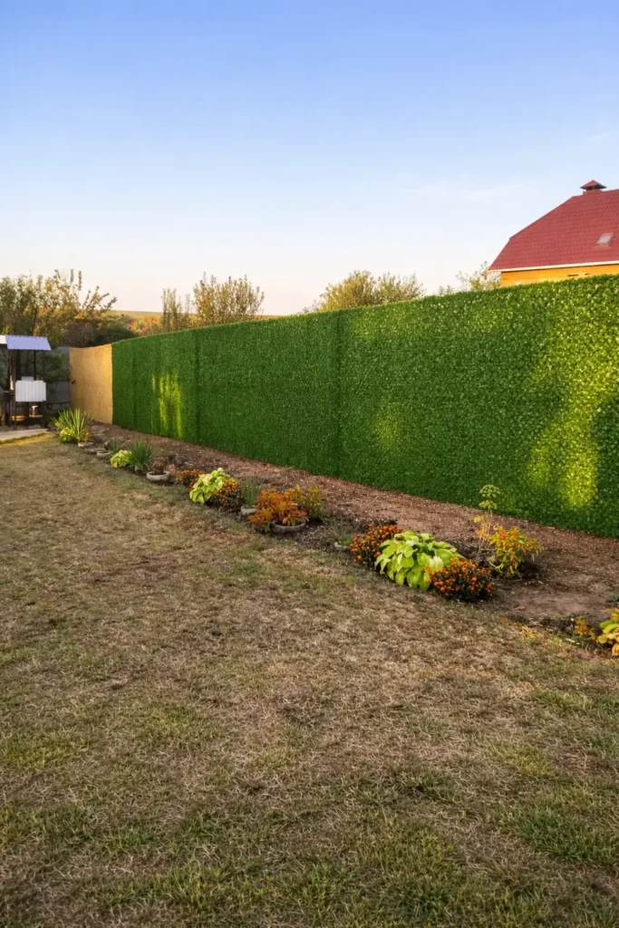 Декоративний зелений забор зі штучної хвої висотою 2 м — приклад огорожі приватної території довжиною 30 метрів