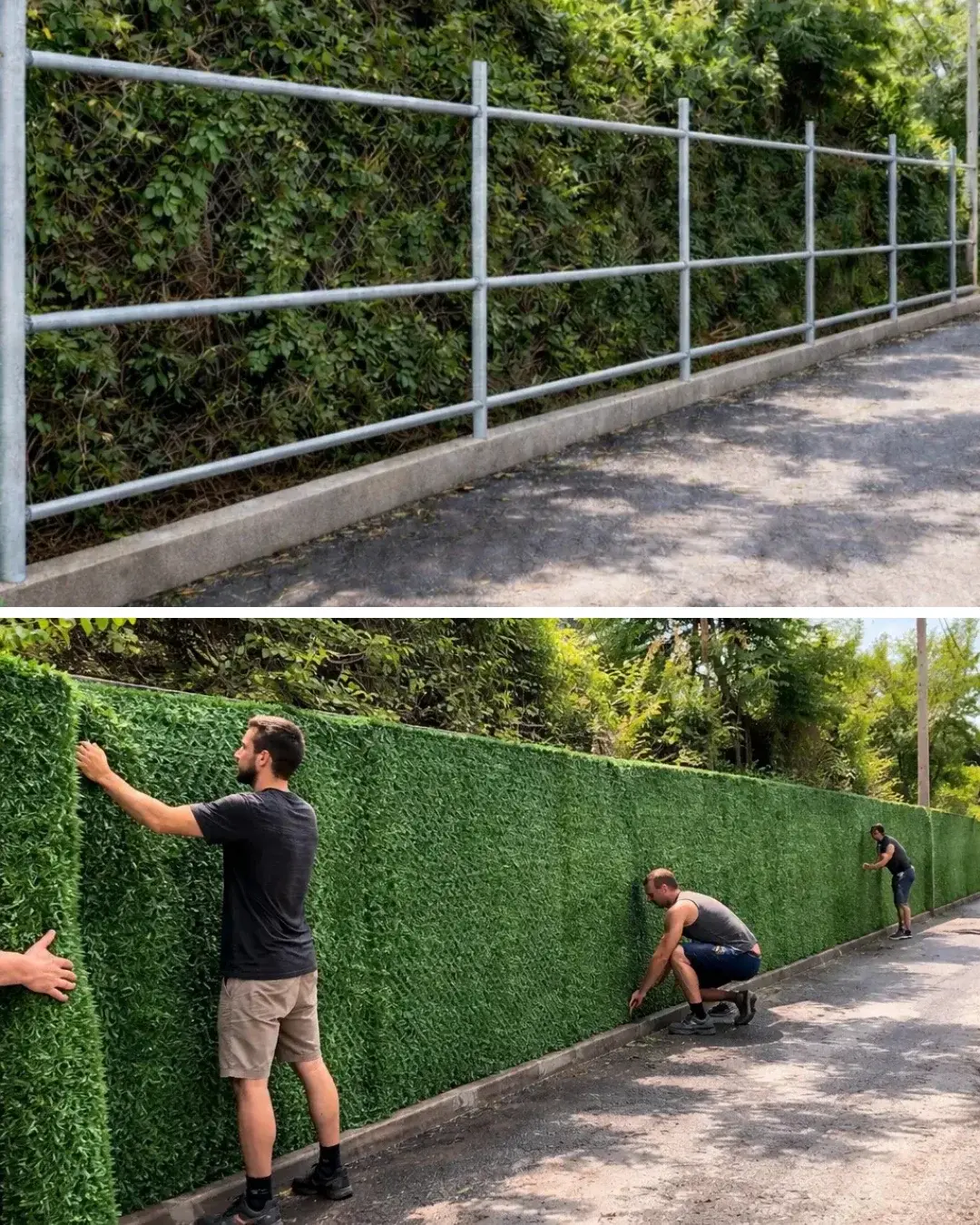 Етапи монтажу декоративного паркану зі штучної хвої від каркасу до готової огорожі