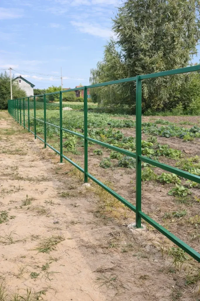 Каркас паркану висотою 2 метри перед монтажем декоративної огорожі зі штучної трави